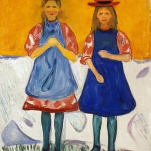 Two Little Girls with Blue Aprons