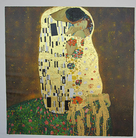 The Kiss 1908 (Square Format) - <a href='https://www.reproduction-gallery.com/oil-painting/1455250892/the-kiss-1908-square-format-by-gustav-klimt/'>More Detail</a>